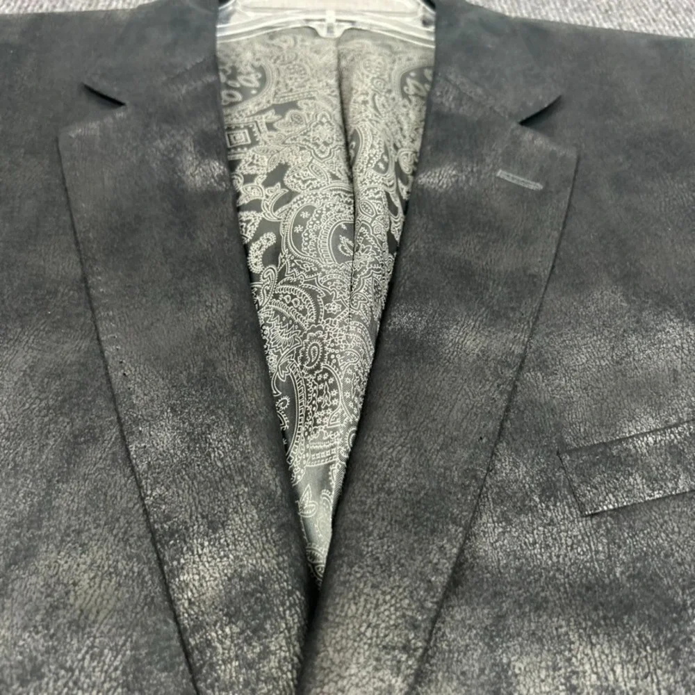 Cremieux Monet Sport Jacket Black Faux Suede Leather Paisley Soft Sz 50R